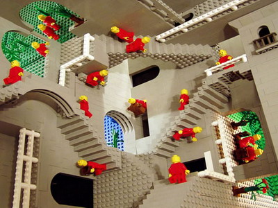 MC Escher Relativity (1953) in Lego: